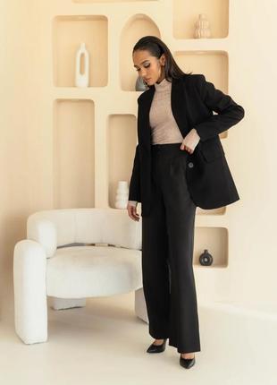 Зручні класичні брюки широкі із якісної костюмки з завишеною талією 42-52 розміри різні кольори чорні1 фото