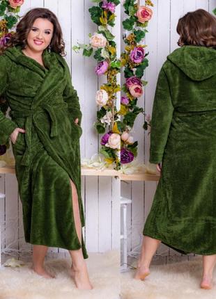 Жіночий довгий махровий халат у великих розмірах 098-1 "капюшон максі" в кольорах5 фото