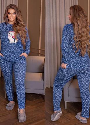 Піжама жіноча кофта + брюки 406-1 "кішечка" в різних кольорах