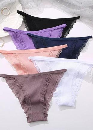 Трусики - слип с резинкой выше бедра, из хлопка в рубчик, finetoo сливовый размер s