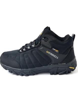 Merrell vibram cordura кросівки чоловічі зимові з хутром відмінна якість ботінки сапоги високі теплі мерел водонепроникні чорні