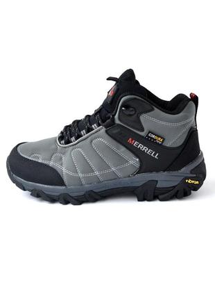 Merrell vibram cordura кроссовки мужские зимние с мехом отличное качество ботинки сапоги высокие теплые мерел водонепроницаемые серые с черным