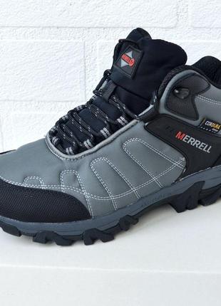 Merrell vibram cordura кроссовки мужские зимние с мехом отличное качество ботинки сапоги высокие теплые мерел водонепроницаемые серые с черным3 фото