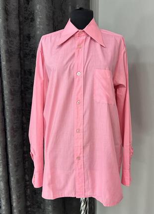 Розовая рубашка с острым воротничком1 фото