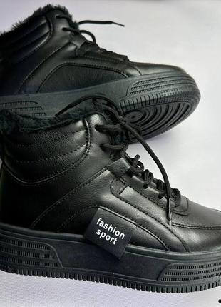 Високі кросівки хайтопи зимові жіночі чорні черевики4 фото