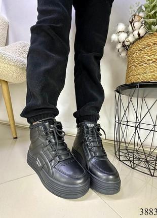 Високі кросівки хайтопи зимові жіночі чорні черевики5 фото