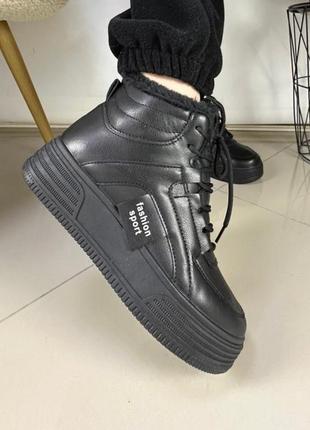 Високі кросівки хайтопи зимові жіночі чорні черевики2 фото