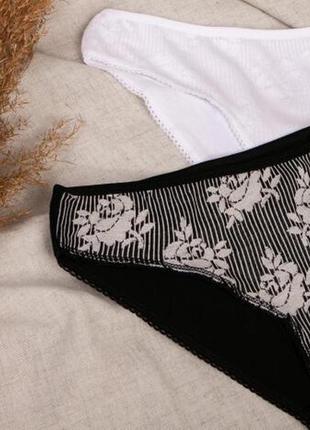 Набор трусики с цветочным орнаментом - черно-белый микс - от 5 шт. размер m4 фото