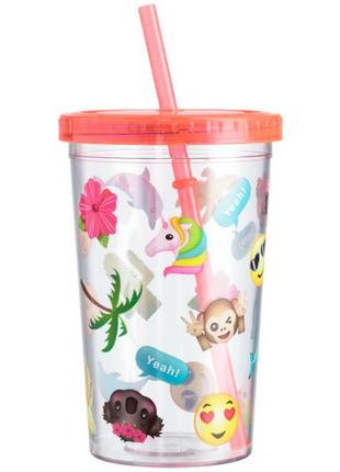 Пластиковий стакан з кришкою і трубочкою smile h&m.
