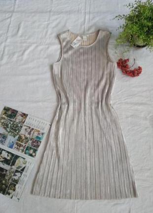 Новое плиссированное платье 👗👗👗 золотистый металлик бренда h&amp;m uk 8 eur 369 фото