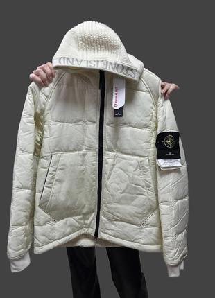 Пуховик stone island jacket 
белая стеганая куртка из хлопка и шерсти