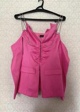 Праздничный розовый жакет пиджак с камнями3 фото