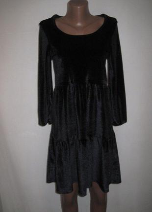 Черное велюровое ярусное платье f&f р-р6