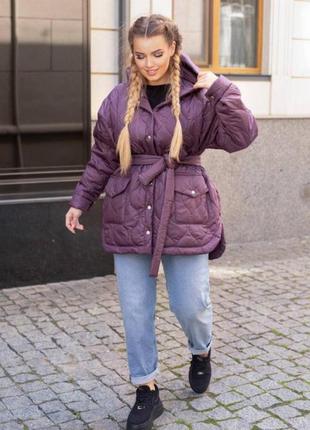Стеганая демисезонная куртка, утепление синтепон 150, цвет фиолетовый, размер 54-56