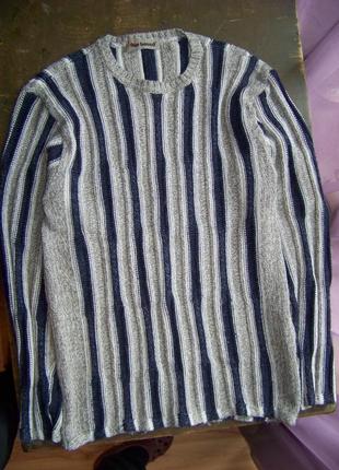 Плотный полосатый шерстяной серо-синий свитер bound лм3 фото