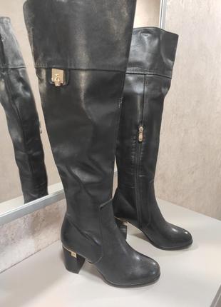 Ботфорты женские, зимние, кожа