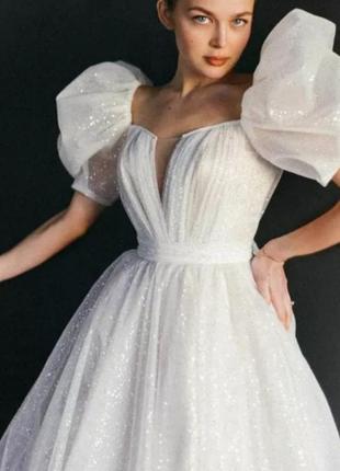 Весільна сукня, тканина мерехтливий глітер,, принцеса,,4 фото