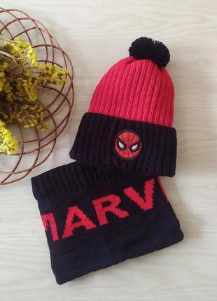 Зимний комплект шапка и хомут, человек паук, супер герои,