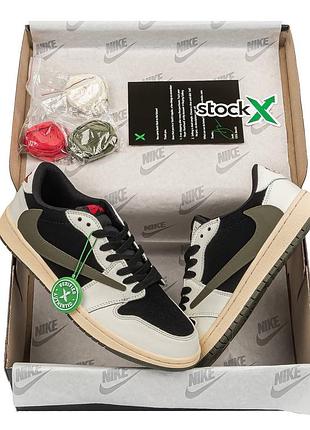 Чоловічі кросівки nike air jordan 1 low og x travis scott olive на зиму premium якості, стильні та дуже зручні кросівки на кожен день