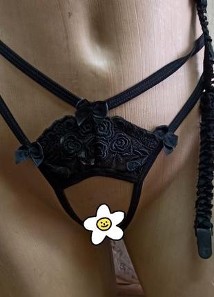 Anais lucky set комплект женского эротического белья пеньюар, стринги и рукава черный р s, m, l4 фото