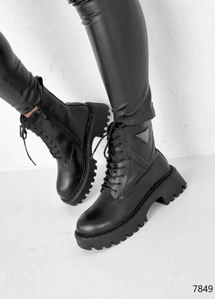 Ботинки кожаные женские trino черный зима