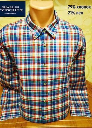 Шикарного качества рубашка( хлопок + лён) в яркую клетку английского бренда charles tyrwhitt.