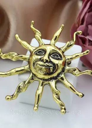 🌞☁️ оригинальная брошь-кулон "таро: солнце" в стиле бохо золотистое покрытие