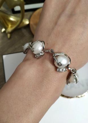 Браслет натуральні барочні перлини білі великі перли ланцюжок на руку9 фото