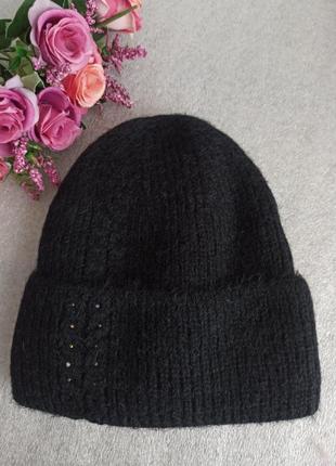 Нова зимова шапка з алпаки (утеплена флісом) чорна