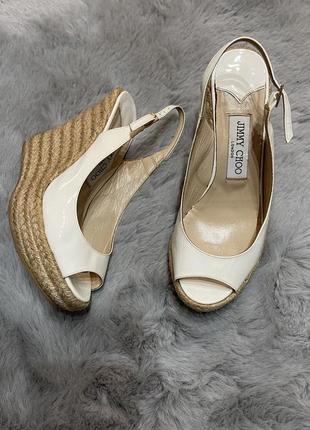 Jimmy choo original оригинал босоножки на танкетке лак кожа лодочки1 фото