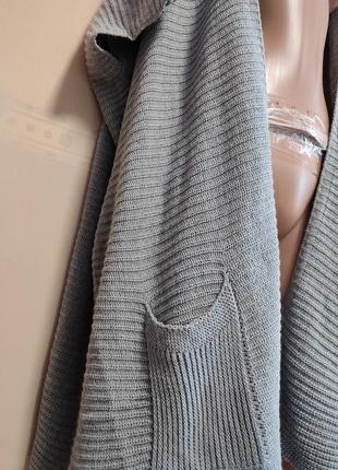 Кардиган кофта серый длинный теплый безрукавка4 фото