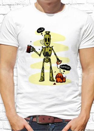 Мужская футболка push it с принтом "робот с пивом"