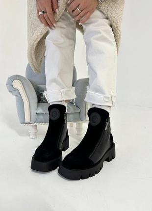 Черные натуральные ботинки с двумя замками6 фото