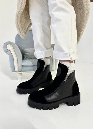 Черные натуральные ботинки с двумя замками2 фото