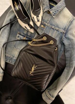 Жіночий чорний шкіряний рюкзак у стилі ysl joy із золотою фурнітурою yves saint laurent верб лоран
