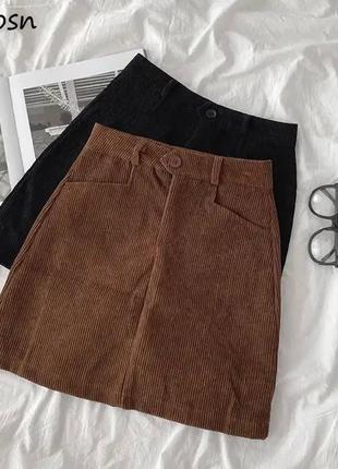 Стильная вельветовая юбка мини на микровельвете короткая юбка на молнии2 фото