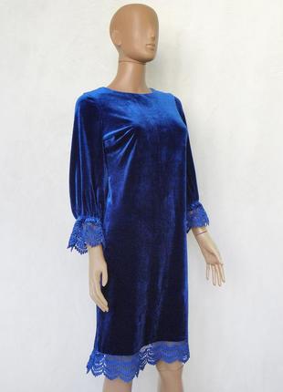 Шикарное нарядное велюровое синее платье с кружерами 42 размер (36 евроразмер).2 фото