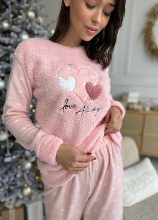Розовая женская теплая пижамка / одежда для дома4 фото