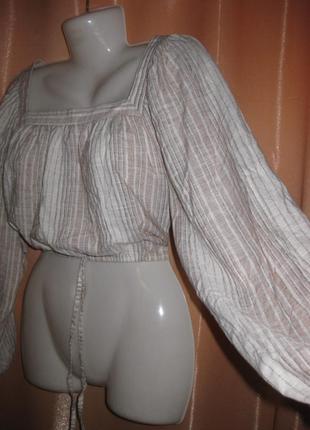 Легкий нарядный короткий топ блуза длинный рукав primark 16uk большой размер на большую грудь