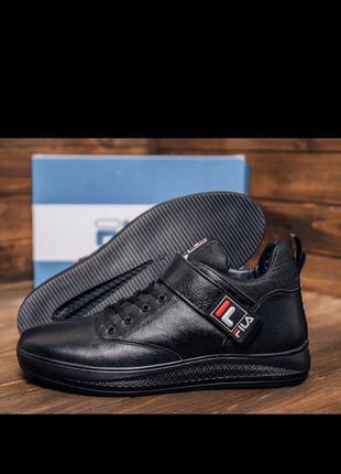 Чоловічі шкіряні зимові черевики fila black