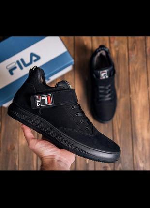 Чоловічі зимові шкіряні черевики fila black