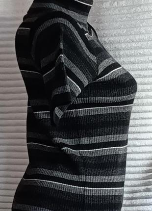 Гольф жіночий теплий з коротким рукавом, водолазка жіноча з мериносової шерсті, бадлон у смужку2 фото