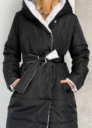 Жіноче пальто з капюшоном 020/0052 двостороння куртка довга зима (2-44 ; 46-48  розміри )10 фото