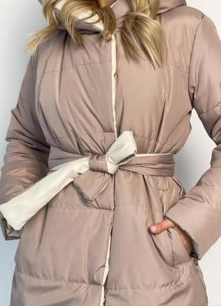 Жіноче пальто з капюшоном 020/0052 двостороння куртка довга зима (2-44 ; 46-48  розміри )6 фото