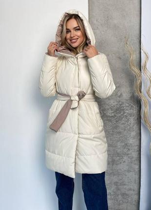 Жіноче пальто з капюшоном 020/0052 двостороння куртка довга зима (2-44 ; 46-48  розміри )3 фото