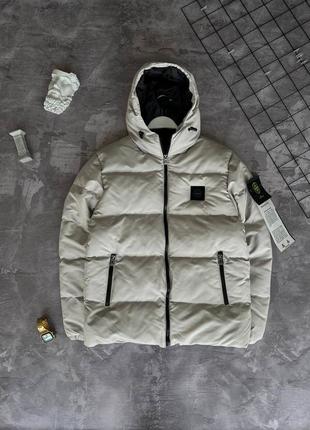 Пуховик stone island белая куртка зима