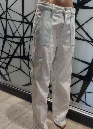Широкие джинсы палаццо белые со светло-голубыми вставками от shein 44 размер7 фото