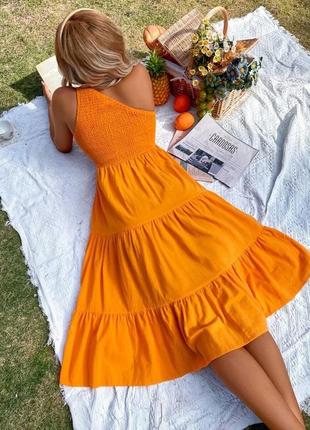 Оранжевое платье женское s миди макси на одно плечо
