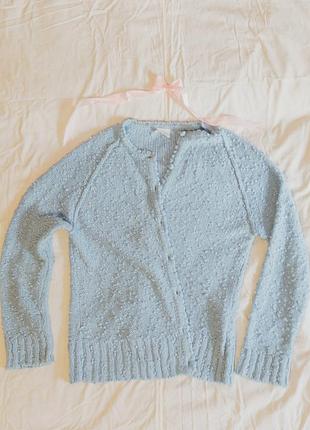 Голубая вязаная кофта 2