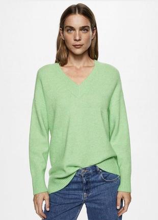 Яркий ярко-зеленый свитер, кофта с v-образным вырезом от primark1 фото